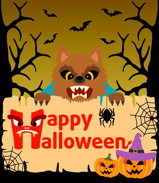 Fondo de Halloween con vector de hombre lobo