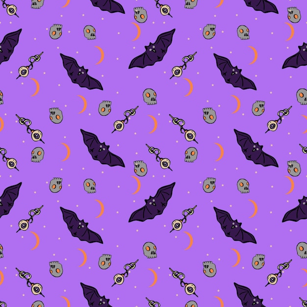 Fondo de Halloween Vector de patrones sin fisuras con calabazas murciélagos calaveras Spooky temporada