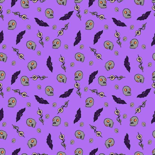 Fondo de Halloween Vector de patrones sin fisuras con calabazas murciélagos calaveras Spooky temporada
