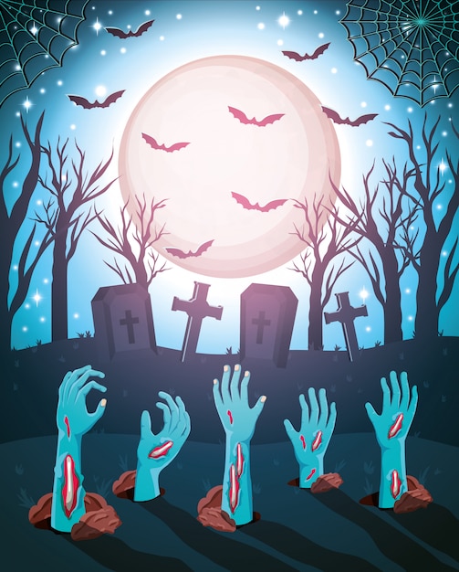 Vector fondo de halloween con zombies