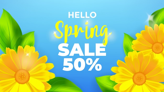 Fondo de hello spring sale con vector de flor