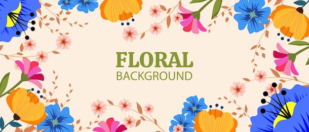 Fondo con hermosas flores de verano y primavera en estilo plano vectorial diseño de fondo