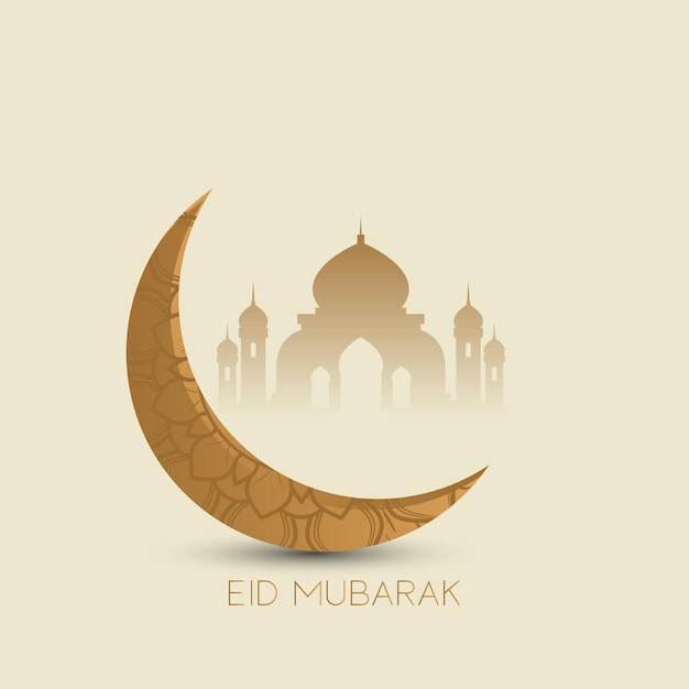 Fondo hermoso de luna y mezquita de eid mubarak vector gratuito