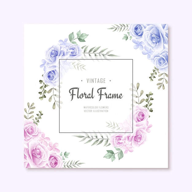 Fondo hermoso del marco de florar de las flores azules y rosadas de la acuarela