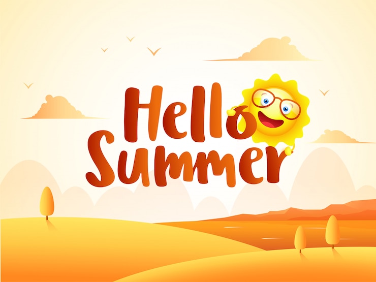 Vector fondo hermoso paisaje del desierto con el personaje de dibujos animados del sol
