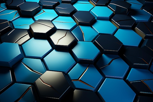 Fondo hexagonal con azulejos de superficie en capas renderizado en superficie 3D