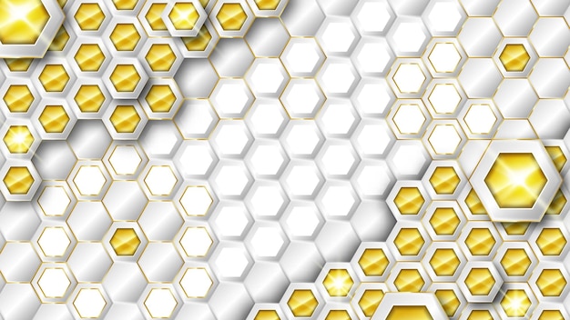 Fondo hexagonal blanco y dorado realista