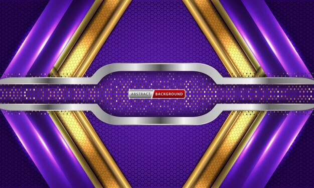 Fondo hexagonal de tecnología con combinación de elementos dorados y morados