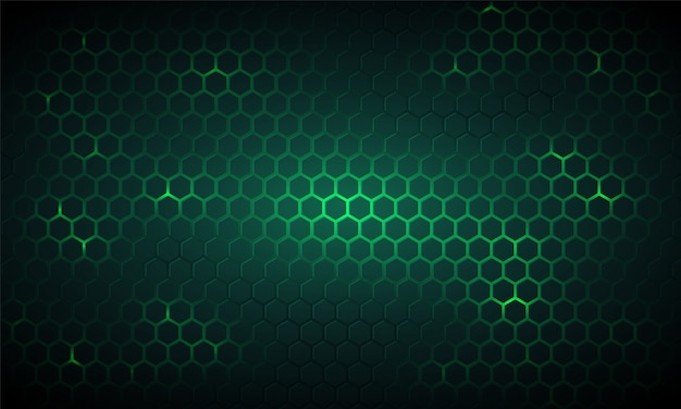 Fondo hexagonal de tecnología verde oscuro.