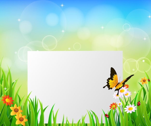 Fondo hierba verde con mariposa
