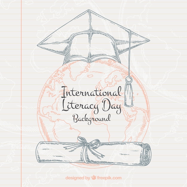 Fondo de hoja de libreta con dibujos del día internacional de la alfabetización