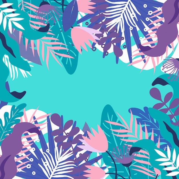 Fondo de hojas y flores de la selva tropical