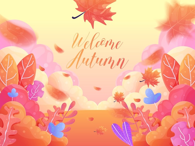 Vector fondo de hojas de otoño de bienvenida