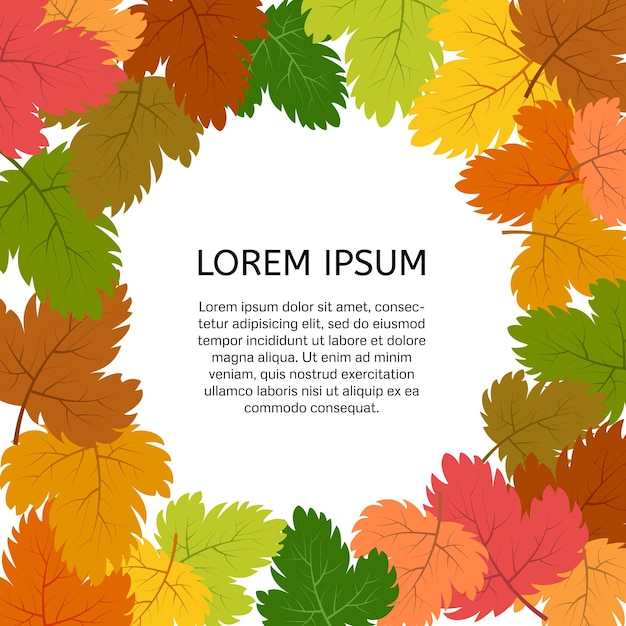 Fondo con hojas de otoño con un lugar en el centro para el texto. Ilustración vectorial.