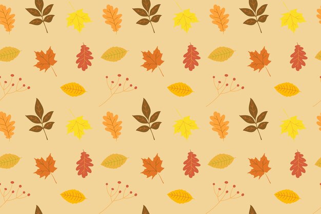 Fondo de hojas de otoño, patrón de hojas. Ilustración perfecta en diseño plano.