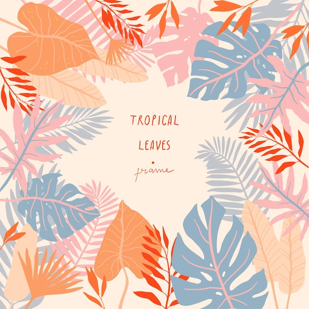 Vector fondo de hojas de palmeras tropicales espíritu de la jungla marco con helecho monstera y otras hojas vector i