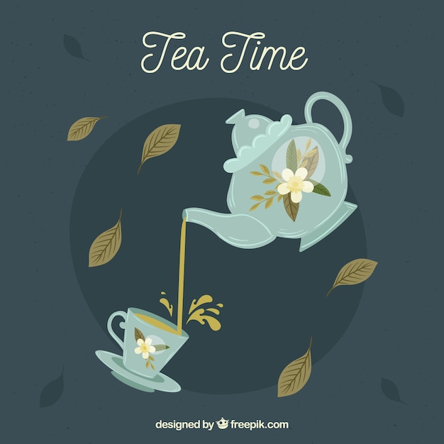 Fondo de hojas de té con diseño plano