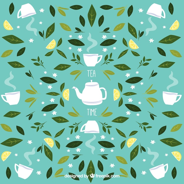 Vector fondo de hojas de té con diseño plano