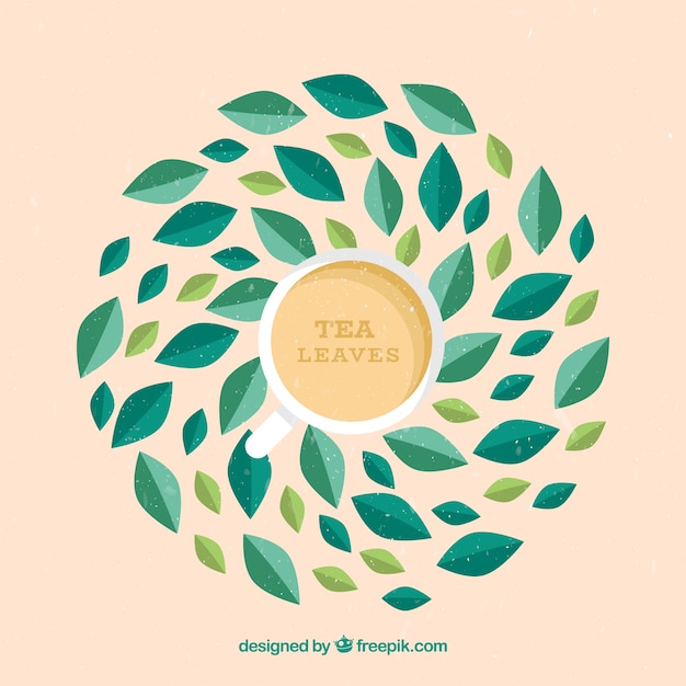 Fondo de hojas de té con diseño plano