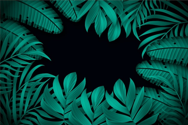 Vector fondo de hojas tropicales oscuro realista