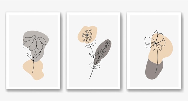 Fondo de hojas de vector de arte abstracto boho floral mano dibujar línea