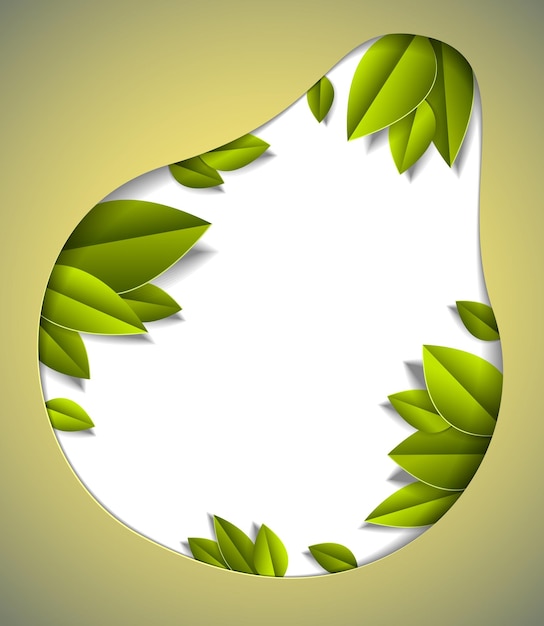 Vector fondo con hojas verdes frescas estilo de corte de papel, espacio de copia para texto, ilustración floral vectorial. evento de aniversario o tarjeta de felicitación.