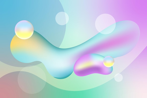 Fondo holográfico fluido con salpicaduras líquidas 3D gradiente de burbujas de color pastel arco iris