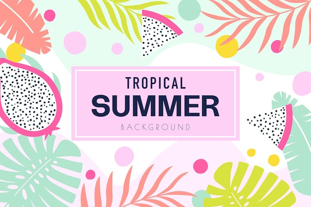 fondo horizontal con hojas y frutos tropicales