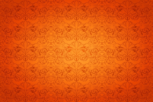 Fondo horizontal vintage real en naranja con patrón barroco clásico Fondo rococó