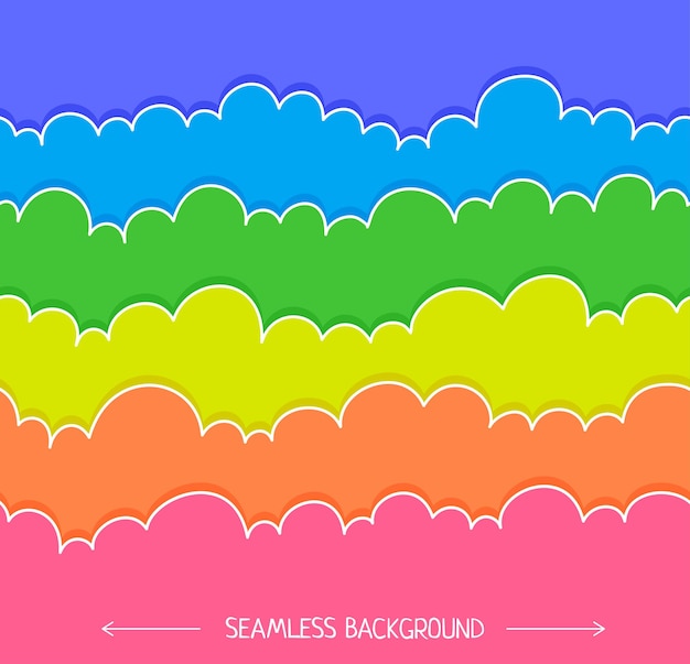Fondo horizontalmente sin costuras con nubes de arco iris ilustración vectorial de dibujos animados del cielo de fantasía para