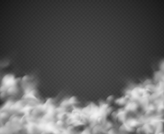 Fondo de humo niebla nubes blancas fumar espeluznante niebla polvorienta condensación textura transparente luz aislada en negro