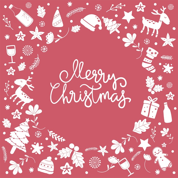 Fondo de icono de elemento de doodle de Navidad Feliz Navidad.