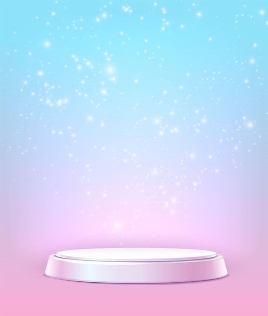 Fondo de icono vectorial pared azul rosa con estrellas y escenario redondo blanco para publicidad web y volantes y pancartas de marca