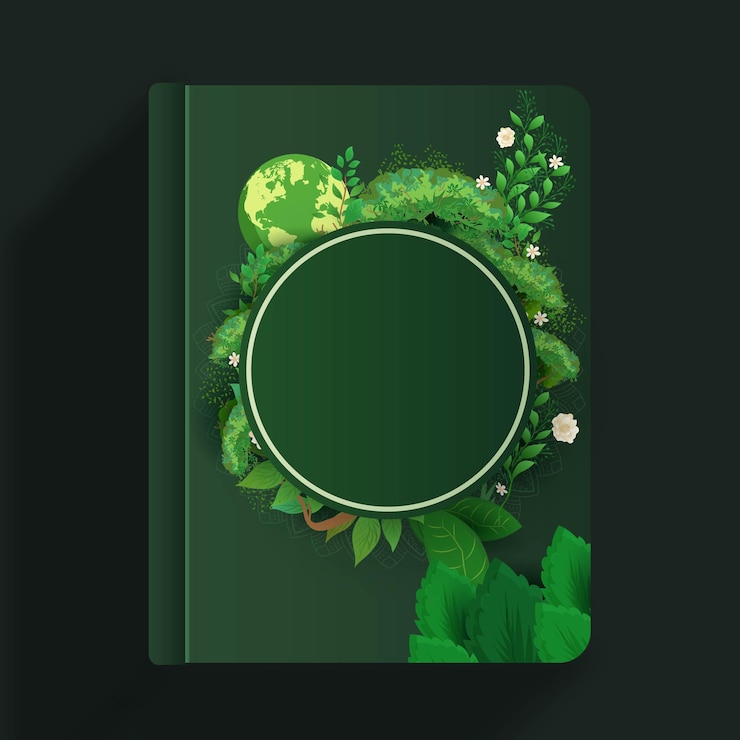 Vector fondo de iconos de ecología con marco circular de diseño de plantilla de diario de portada