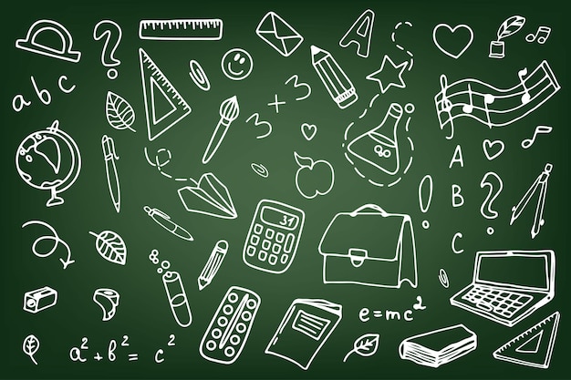 Fondo de iconos escolares en estilo doodle Educación escolar Dibujo de doodle de regreso a la escuela