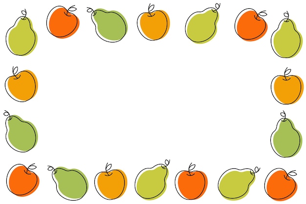 Fondo de iconos de frutas sobre un fondo blanco manzanas y peras en estilo lineal ilustración vectorial