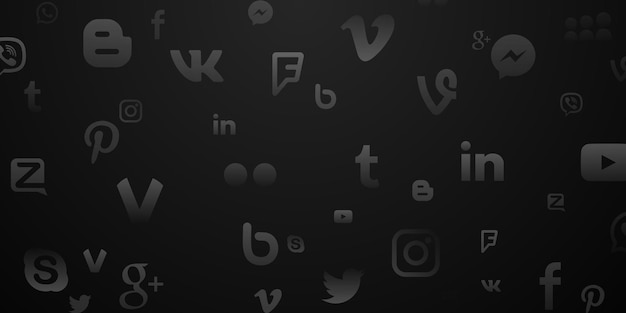 Vector fondo de iconos de redes sociales populares en colores blanco y negro youtube instagram twitter facebook whatsapp pinterest snapchat vimeo google skype viber y otros