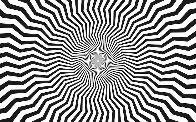 Fondo de ilusión óptica Negro y blanco Líneas radiales onduladas en zigzag