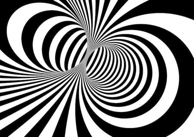 Fondo de ilusión óptica de túnel de agujero de gusano hipnótico blanco y negro