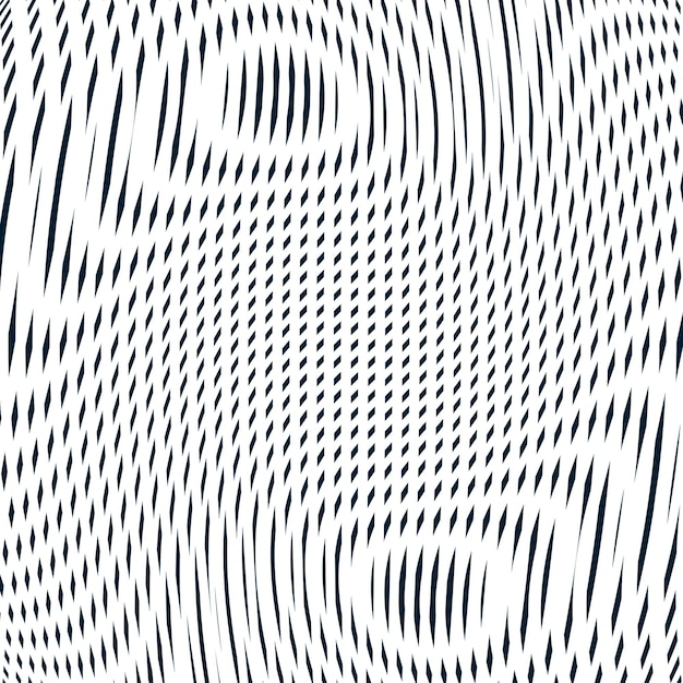 Fondo ilusorio con líneas caóticas negras, estilo muaré. Patrón de trance geométrico vectorial de contraste, telón de fondo óptico.