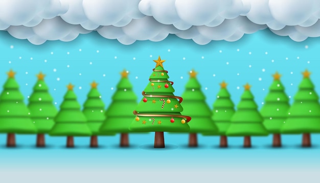 Fondo de ilustración 3d de paisaje de árbol de Navidad