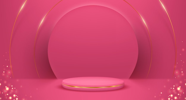 Vector fondo de ilustración 3d de podio rosa con formas geométricas abstractas