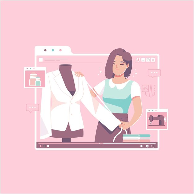 Fondo de ilustración de clases de costura en línea