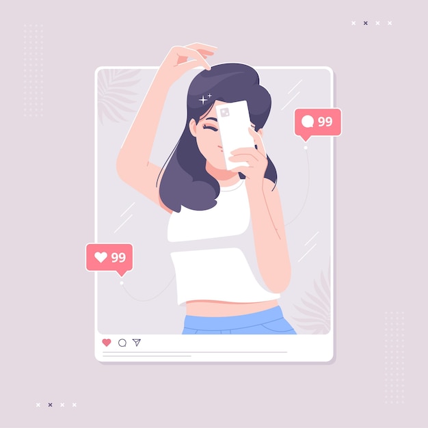 Vector fondo de ilustración de concepto de redes sociales de selfie de espejo