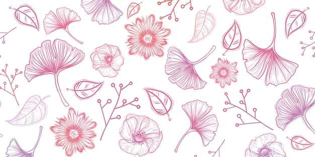 Fondo de ilustración de contorno de patrón floral transparente