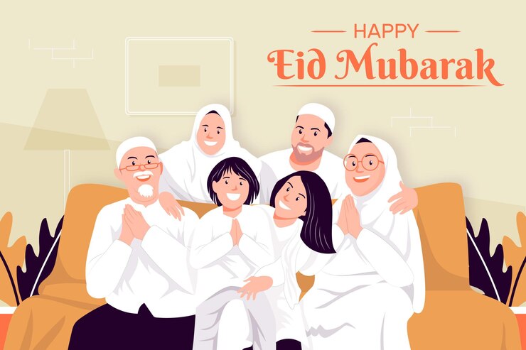 Fondo de ilustración de familia eid alfitr dibujado a mano
