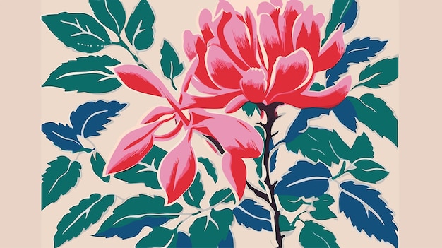 Fondo de ilustración de flor de magnolia vintage risógrafo 03