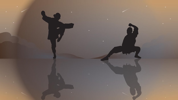 fondo de ilustración de kung fu de silueta