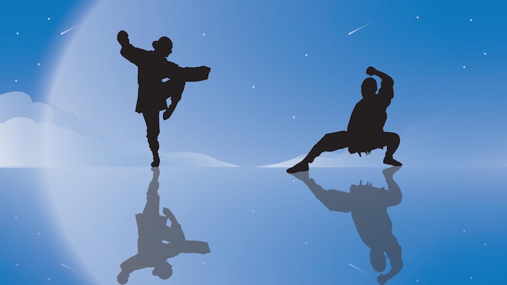 Vector fondo de ilustración de kung fu de silueta