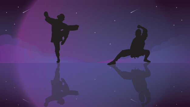 fondo de ilustración de kung fu de silueta